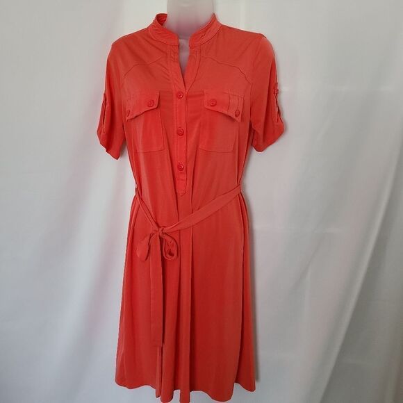 Fenn Wright Manson‎ Belted Coral Shirt Dress sz 8 - Picture 1 of 5